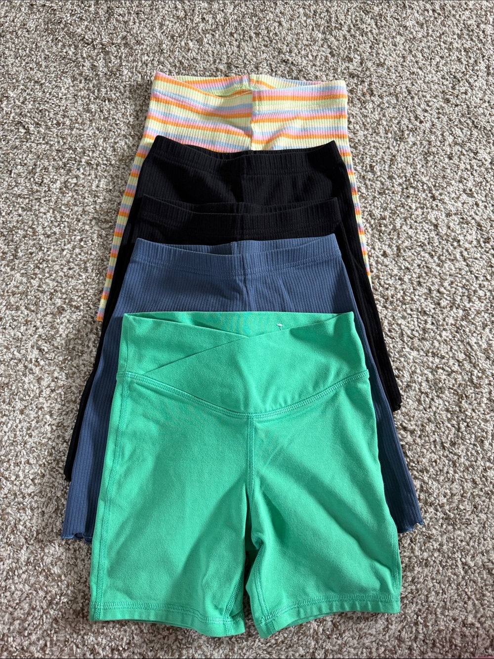 5 pairs Kids High-Waist Green Active Shorts - Packable Styles